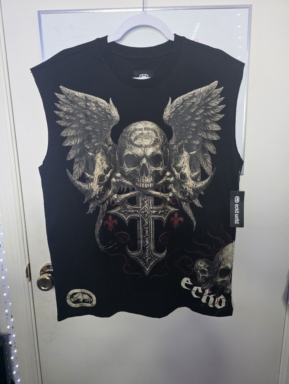 Ecko Unltd Y2K Winged Skull & Skull goth grunge Shirt tank Sleeveless T-shirt - Picture 1 of 5